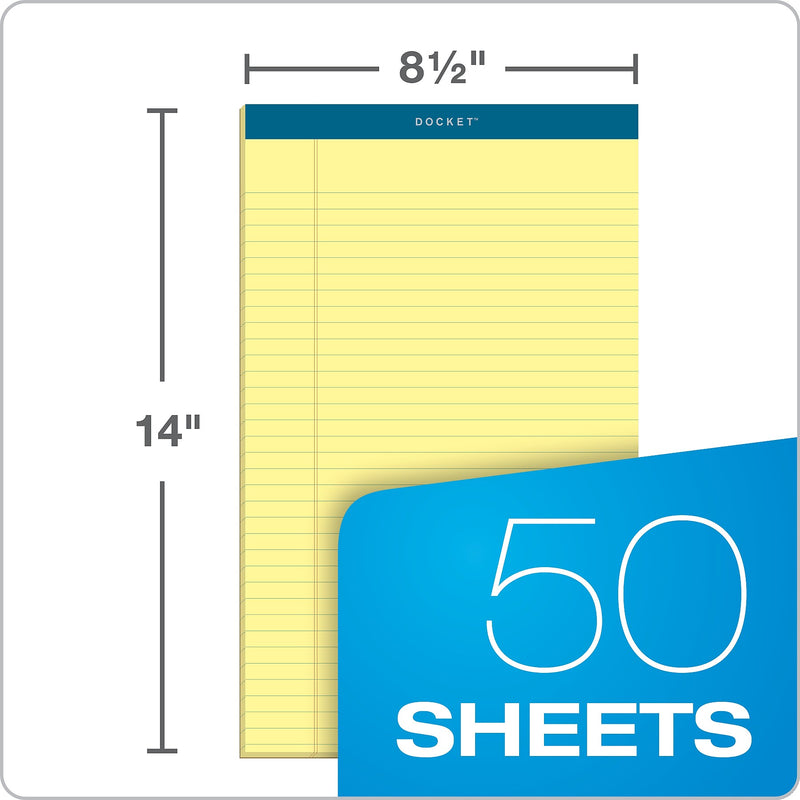 TOPS Docket Notepads, 8.5" x 14", Wide, Canary, 50 Sheets/Pad, 12 Pads/Pack (TOP 63580)