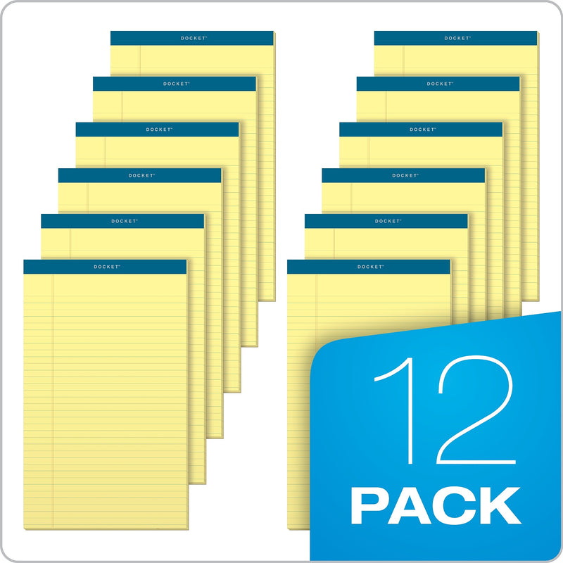 TOPS Docket Notepads, 8.5" x 14", Wide, Canary, 50 Sheets/Pad, 12 Pads/Pack (TOP 63580)