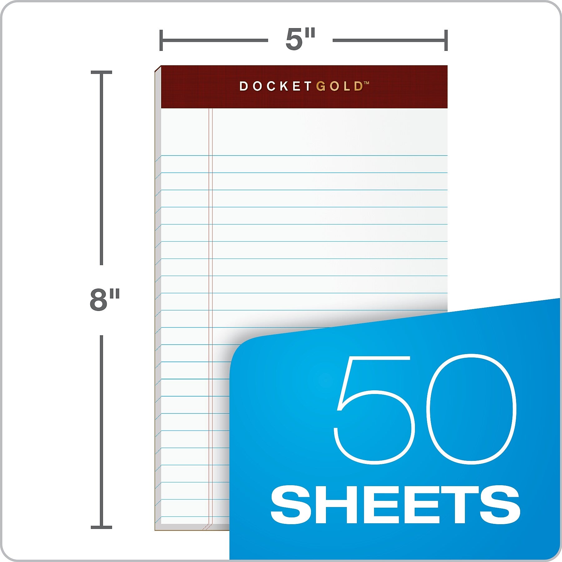 Tops Docket Gold Notepads, 5" x 8", White, 50 Sheets/Pad, 12 Pads/Pack (63910)