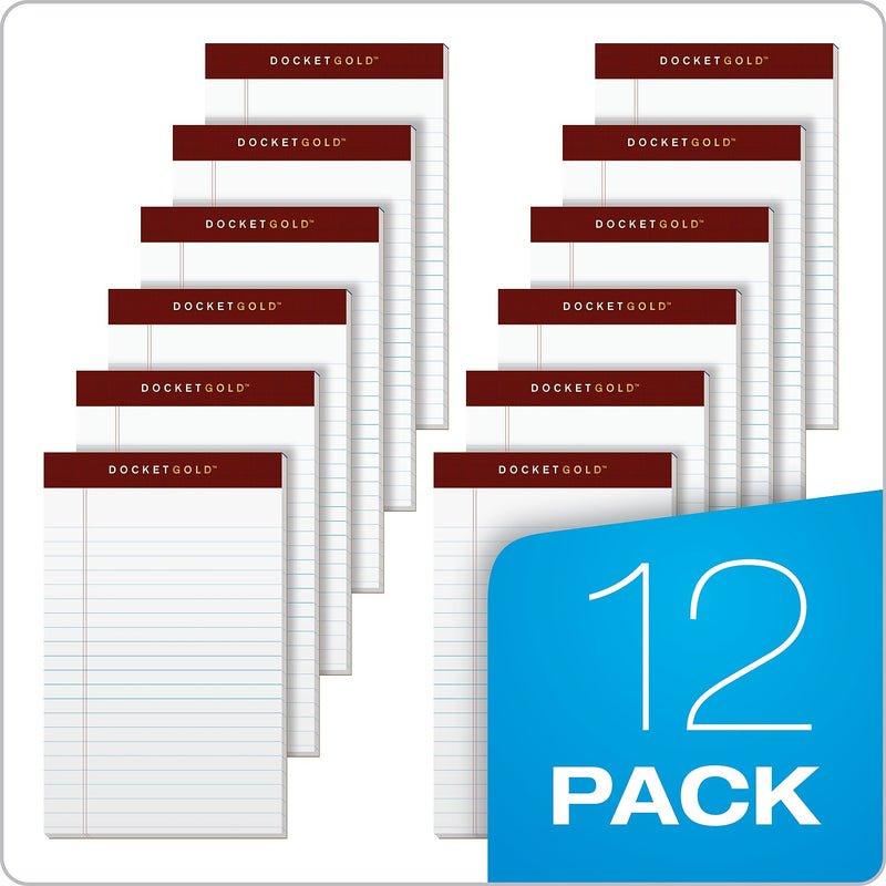 Tops Docket Gold Notepads, 5" x 8", White, 50 Sheets/Pad, 12 Pads/Pack (63910)