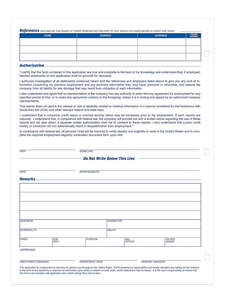 Adams Employment Applications, 50/Pad, 2 Pads/Pack (ABF 9661)