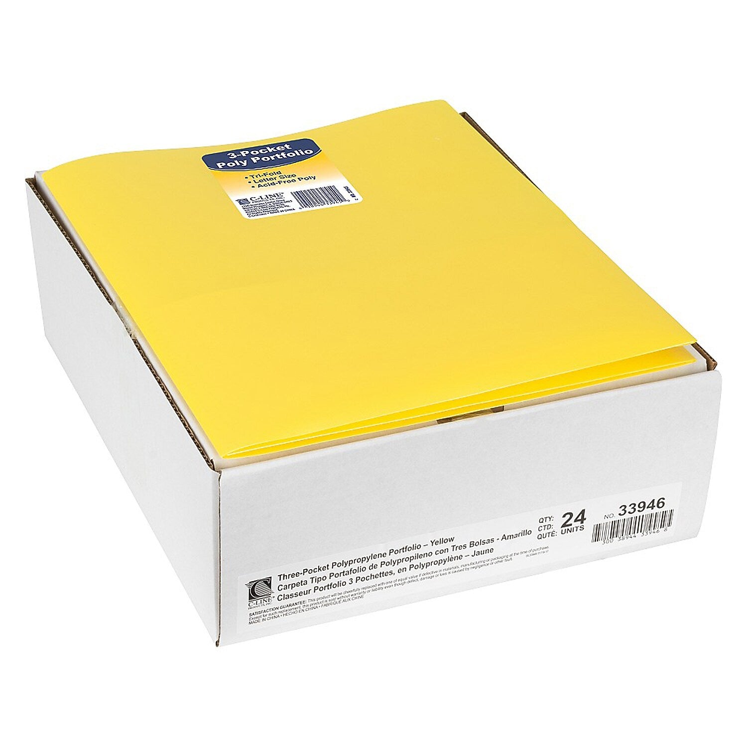 C-Line 3-Pocket Portfolio Folder, Yellow, Box of 24 (CLI33946)