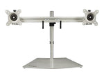 Dual Monitor Stand - Free Standing Desktop Pole Stand for 2x 24" VESA Mount Displays -Synchronized Height Adjustable - Silver