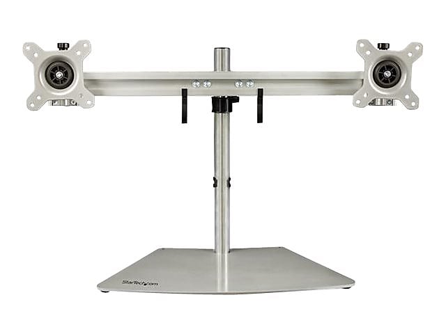 Dual Monitor Stand - Free Standing Desktop Pole Stand for 2x 24" VESA Mount Displays -Synchronized Height Adjustable - Silver