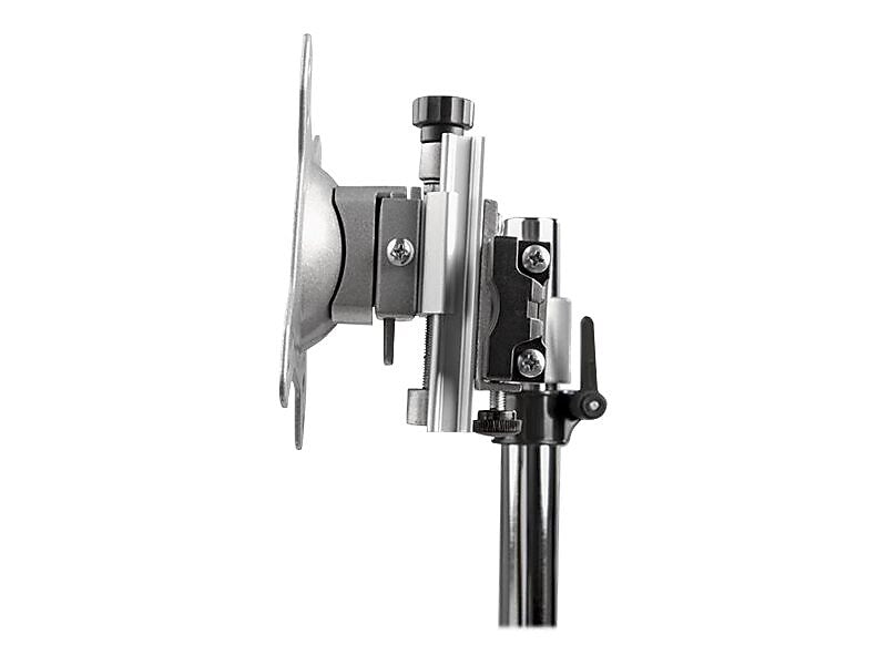 Dual Monitor Stand - Free Standing Desktop Pole Stand for 2x 24" VESA Mount Displays -Synchronized Height Adjustable - Silver