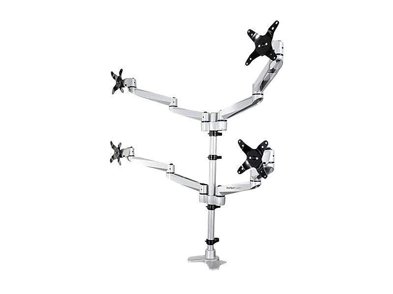Desk Mount Quad Monitor Arm - 4 VESA Displays up to 27" -Premium Ergonomic Articulating Adjustable Pole Mount - Clamp/Grommet