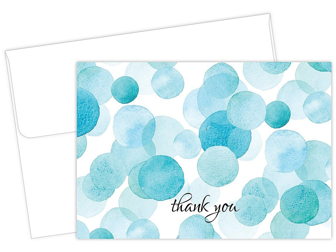 Great Papers Watercolor Dots Uncoated Personal Thank You Notecards, Blue/White/Black, 25/Pack (2020027)