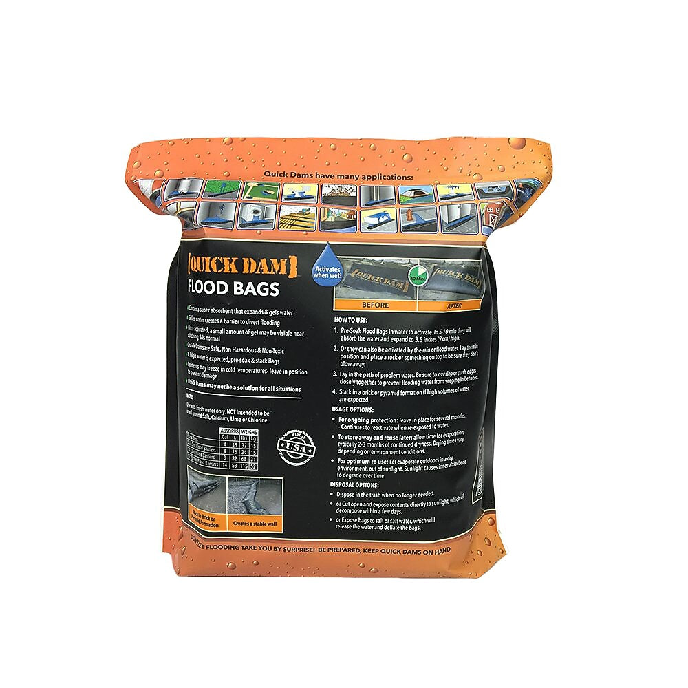 Quick Dam Water Activated Flood Bag, 12" x 24", 6/Pack (QD1224-6)