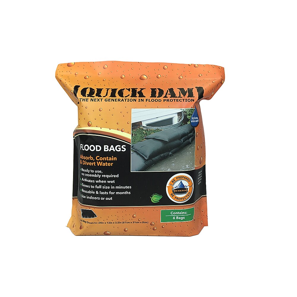 Quick Dam Water Activated Flood Bag, 12" x 24", 6/Pack (QD1224-6)