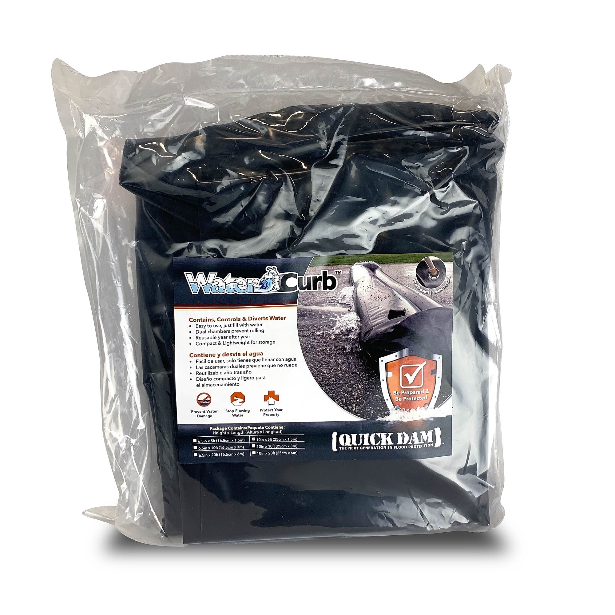 Quick Dam Universal Water Curb, Flood Control, 10" x 5', 1/Pack (QDWC105)