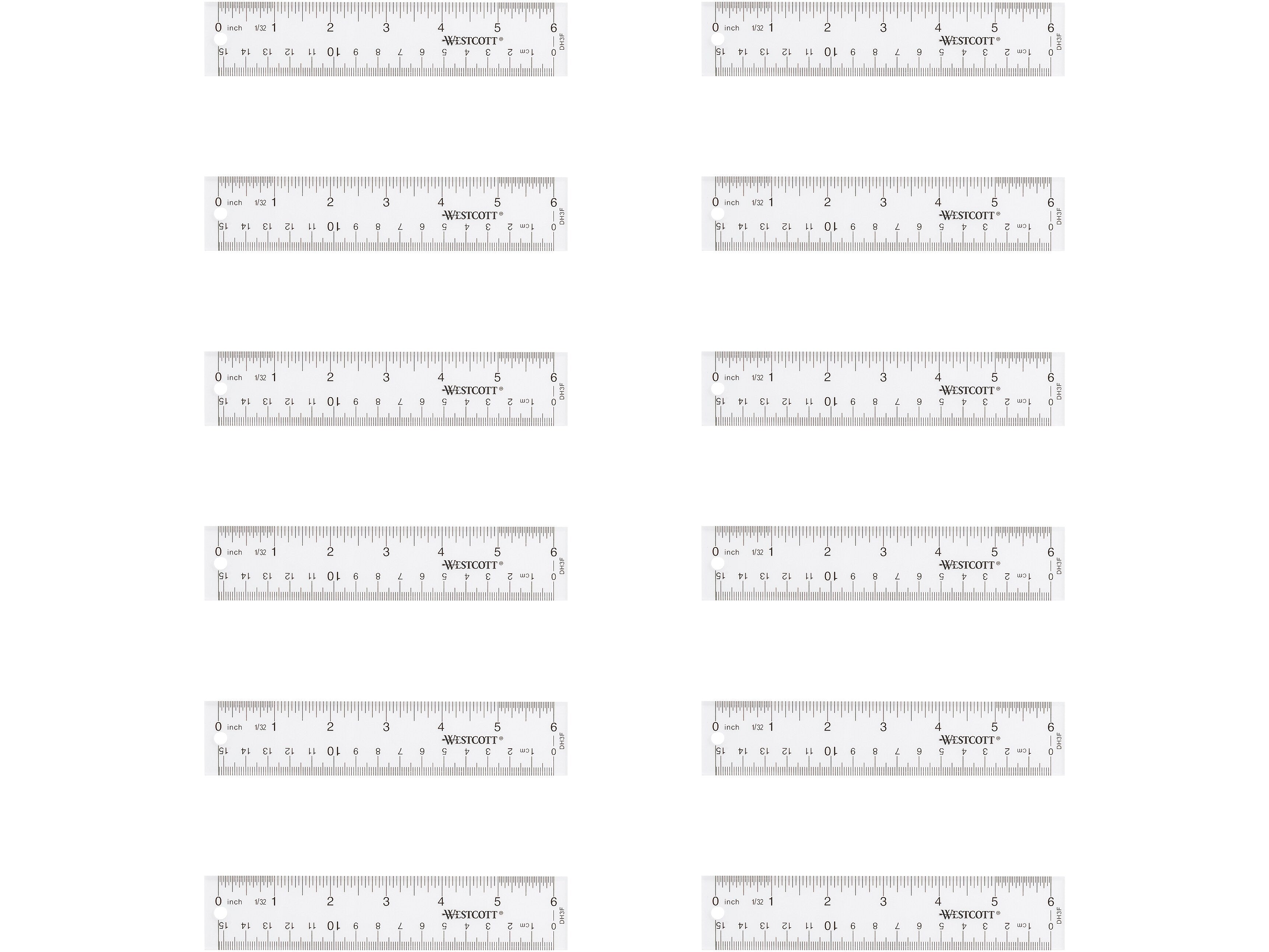 Westcott 6" Plastic Standard Ruler, Clear, 12/Box (17723)