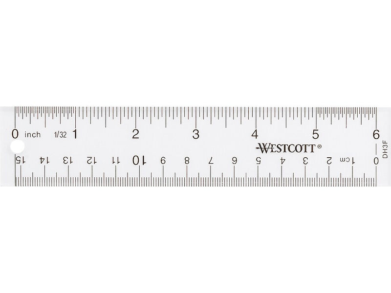 Westcott 6" Plastic Standard Ruler, Clear, 12/Box (17723)
