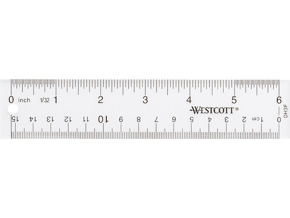 Westcott 6" Plastic Standard Ruler, Clear, 12/Box (17723)