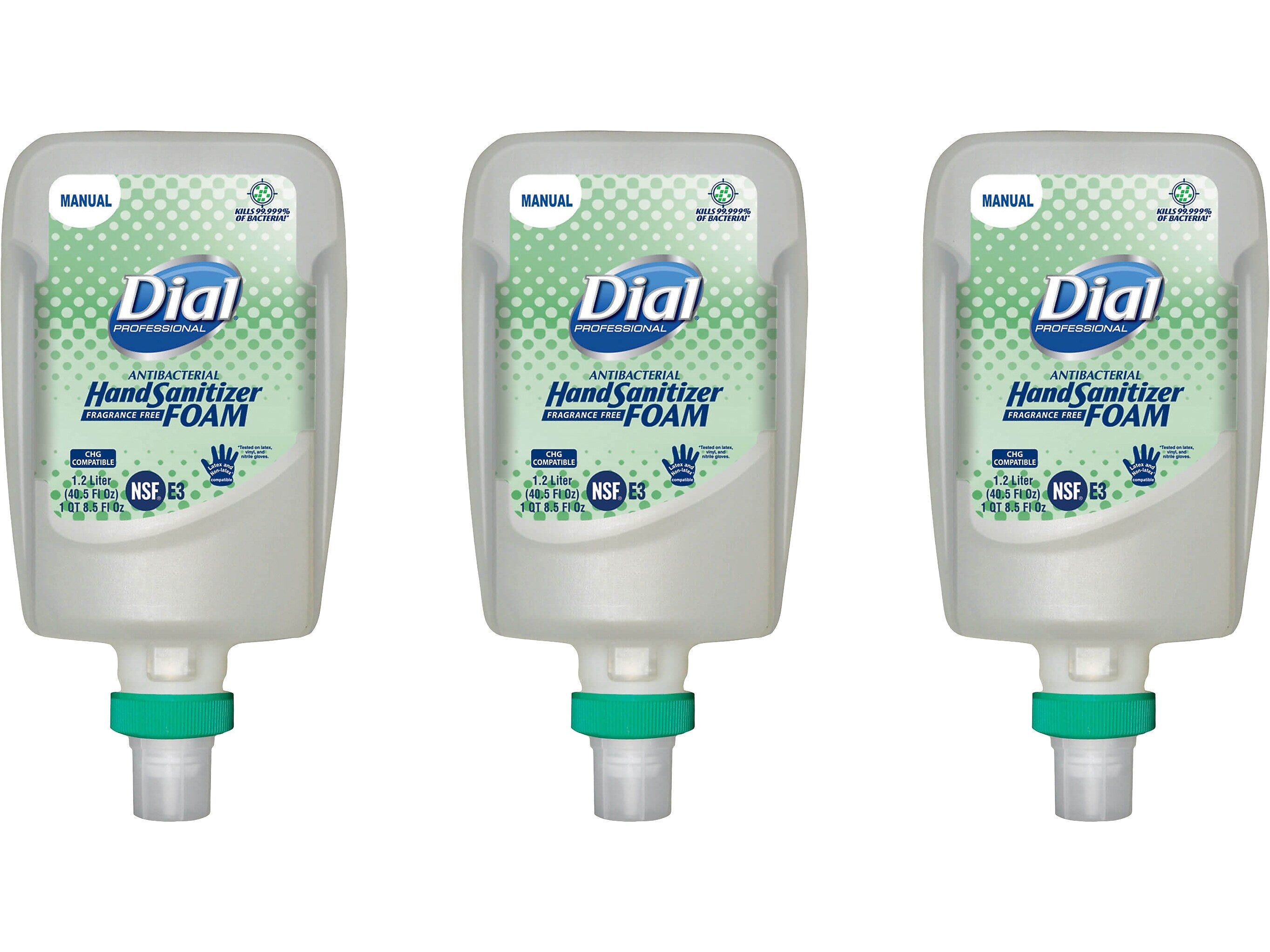 Dial Professional FIT Antibacterial Foaming Hand Sanitizer, Refill, 40.5 Fl. Oz., 3/Carton (DIA19038)