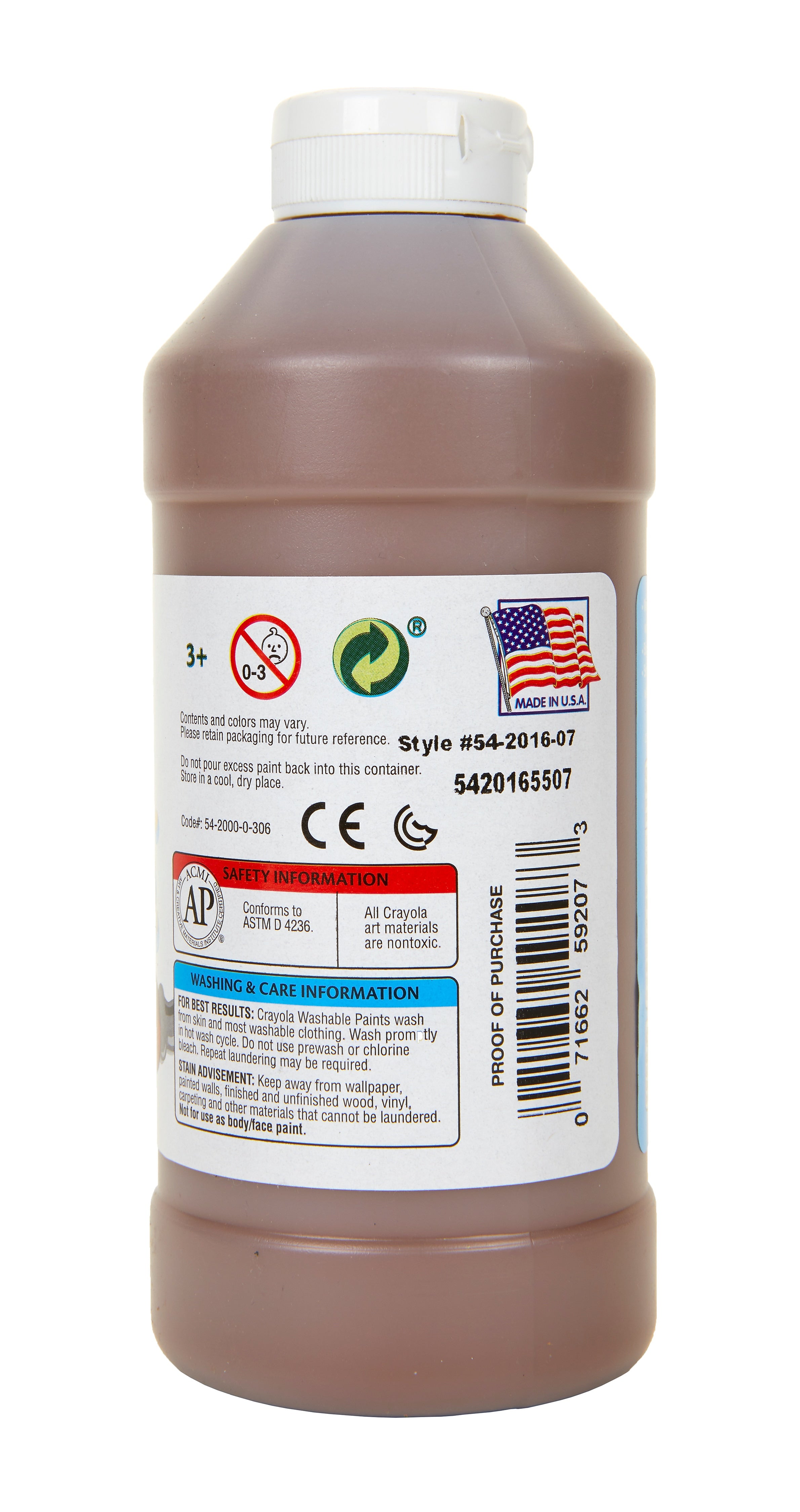 Crayola Washable Paint, 16 oz, Brown (54-2016-007)