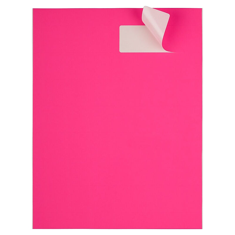 JAM Paper Address Labels, 1 1/3" x 4", Neon Pink, 14 Labels/Sheet, 9 Sheets/Pack (359329612)
