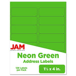 JAM Paper Address Labels, 1 1/3" x 4", Neon Green, 14 Labels/Sheet, 9 Sheets/Pack (359329613)