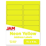 JAM Paper Address Labels, 1 1/3" x 4", Neon Yellow, 14 Labels/Sheet, 9 Sheets/Pack (359329614)