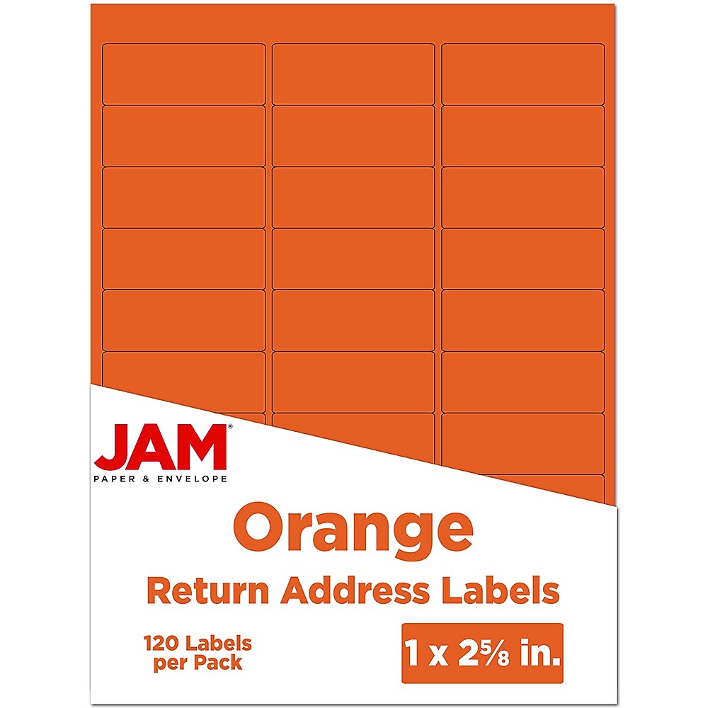 JAM Paper Laser/Inkjet Mailing Address Label, 1" x 2 5/8", Orange, 30 Labels/Sheet, 4 Sheets/Pack (302725782)