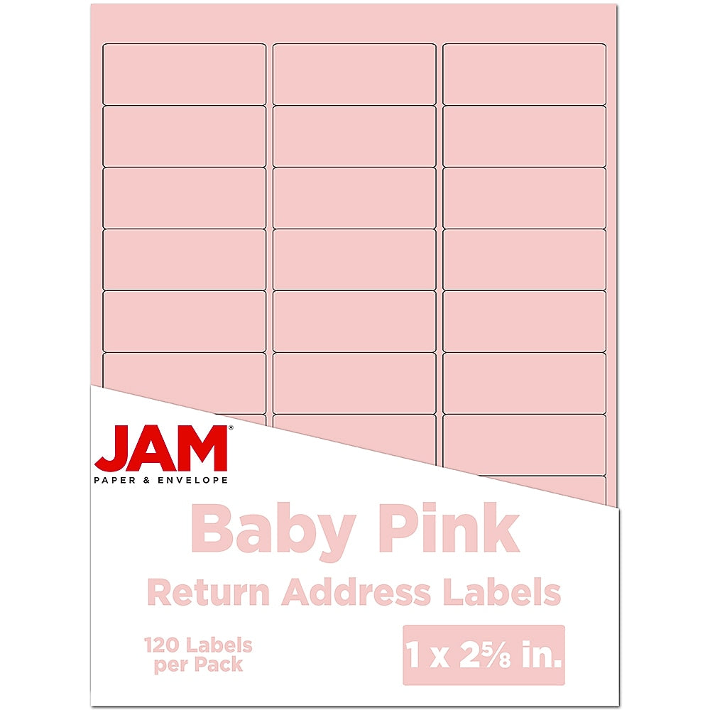 JAM Paper Laser/Inkjet Address Label, 1" x 2 5/8", Baby Pink, 30 Labels/Sheet, 4 Sheets/Pack (4052895)