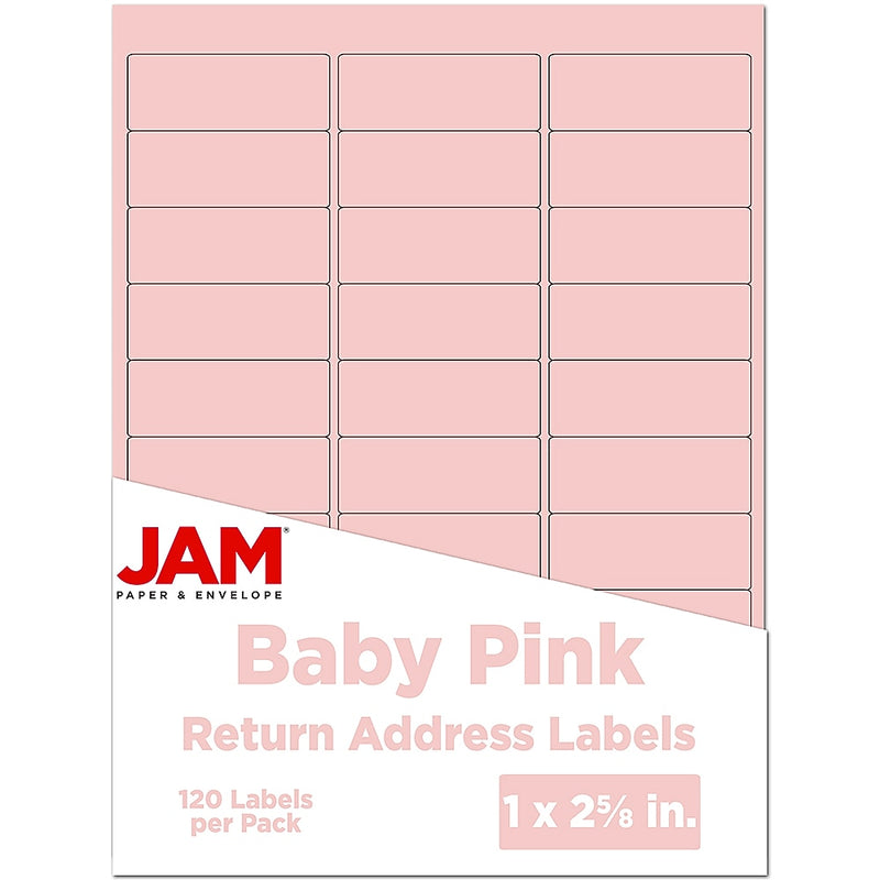 JAM Paper Laser/Inkjet Address Label, 1" x 2 5/8", Baby Pink, 30 Labels/Sheet, 4 Sheets/Pack (4052895)