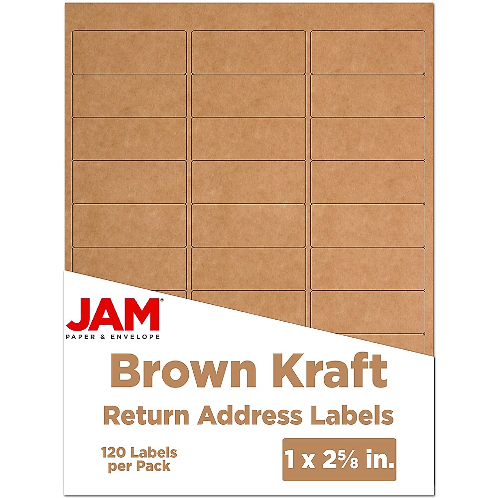 JAM Paper Laser/Inkjet Address Labels, 1" x 2 5/8", Brown Kraft, 30 Labels/Sheet, 4 Sheets/Pack (4513701)