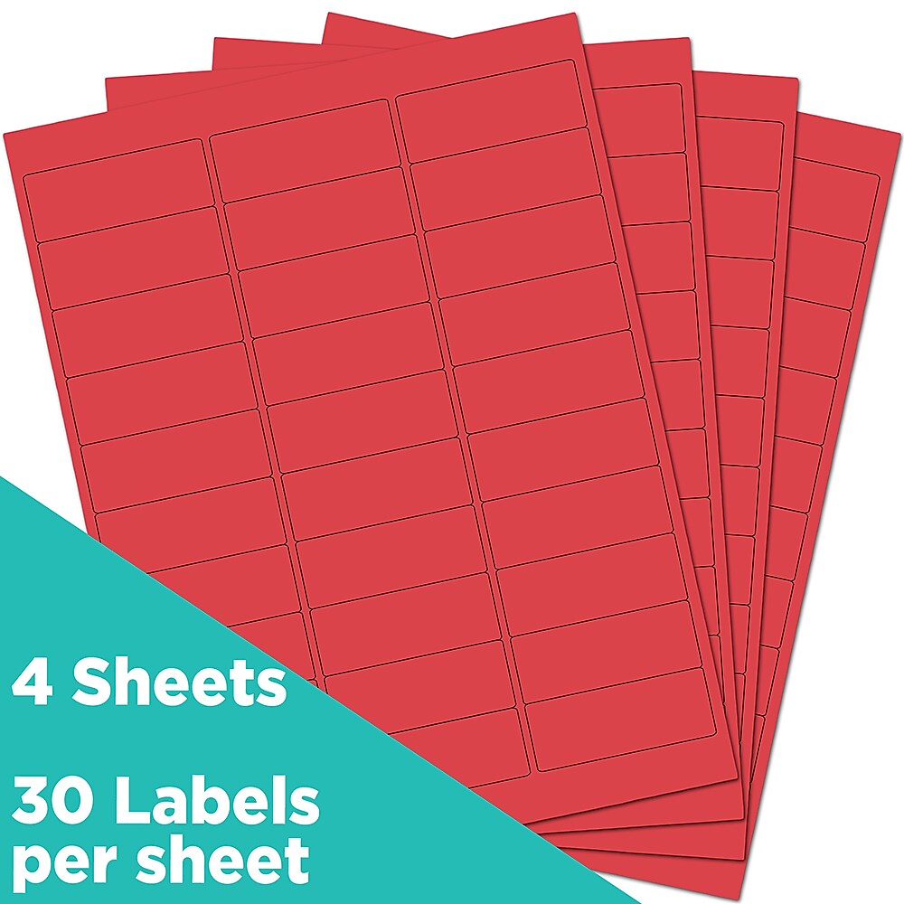 JAM Paper Laser/Inkjet Address Labels, 1" x 2 5/8", Red, 30 Labels/Sheet, 4 Sheets/Pack (4514939)