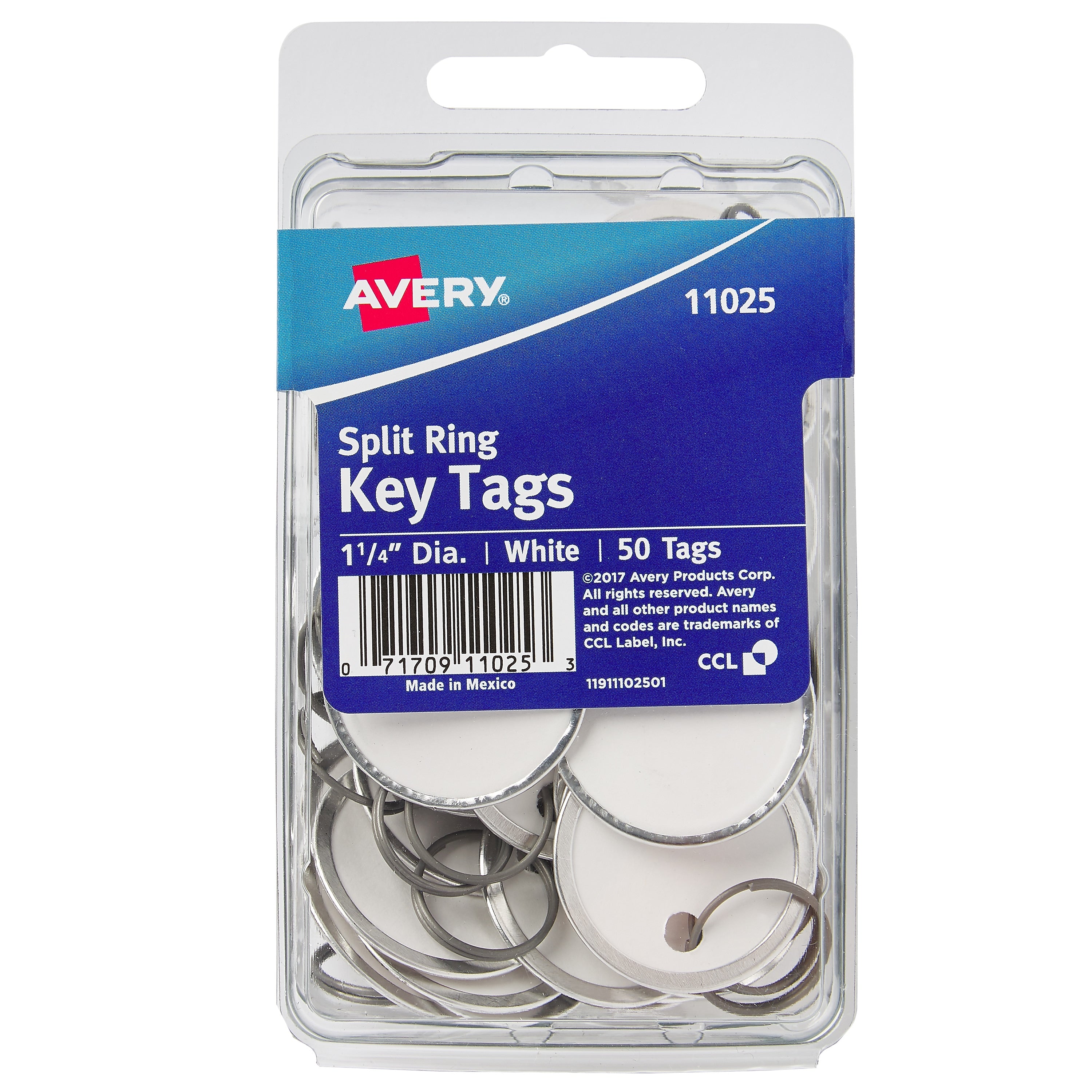 Avery Split Ring Metal Rim Paper Key Tags, 1-1/4" Diameter, White, 600/Carton(11025-CT)