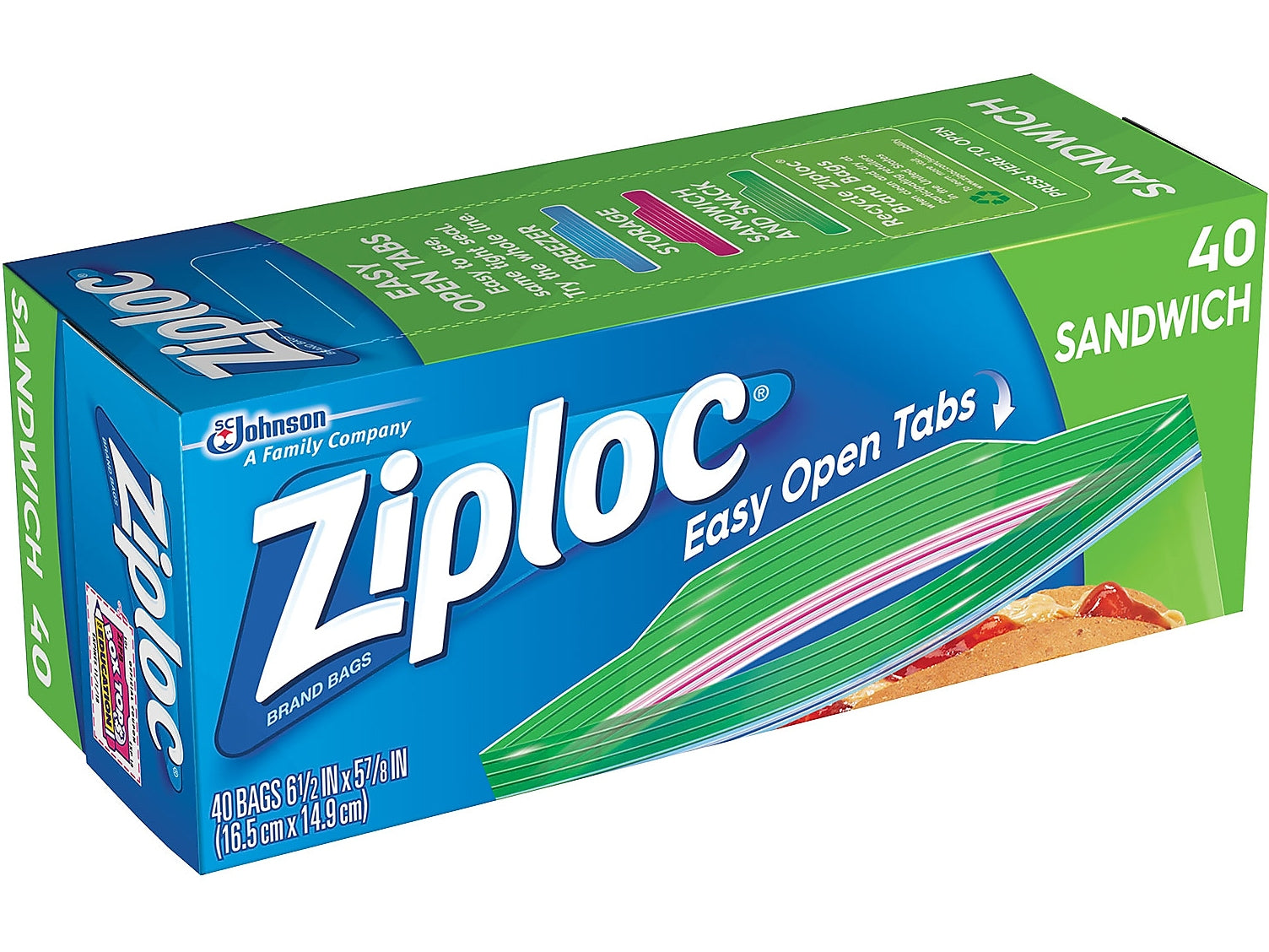 Ziploc Zipper Sandwich Bag, 40 Bags/Box (315882)