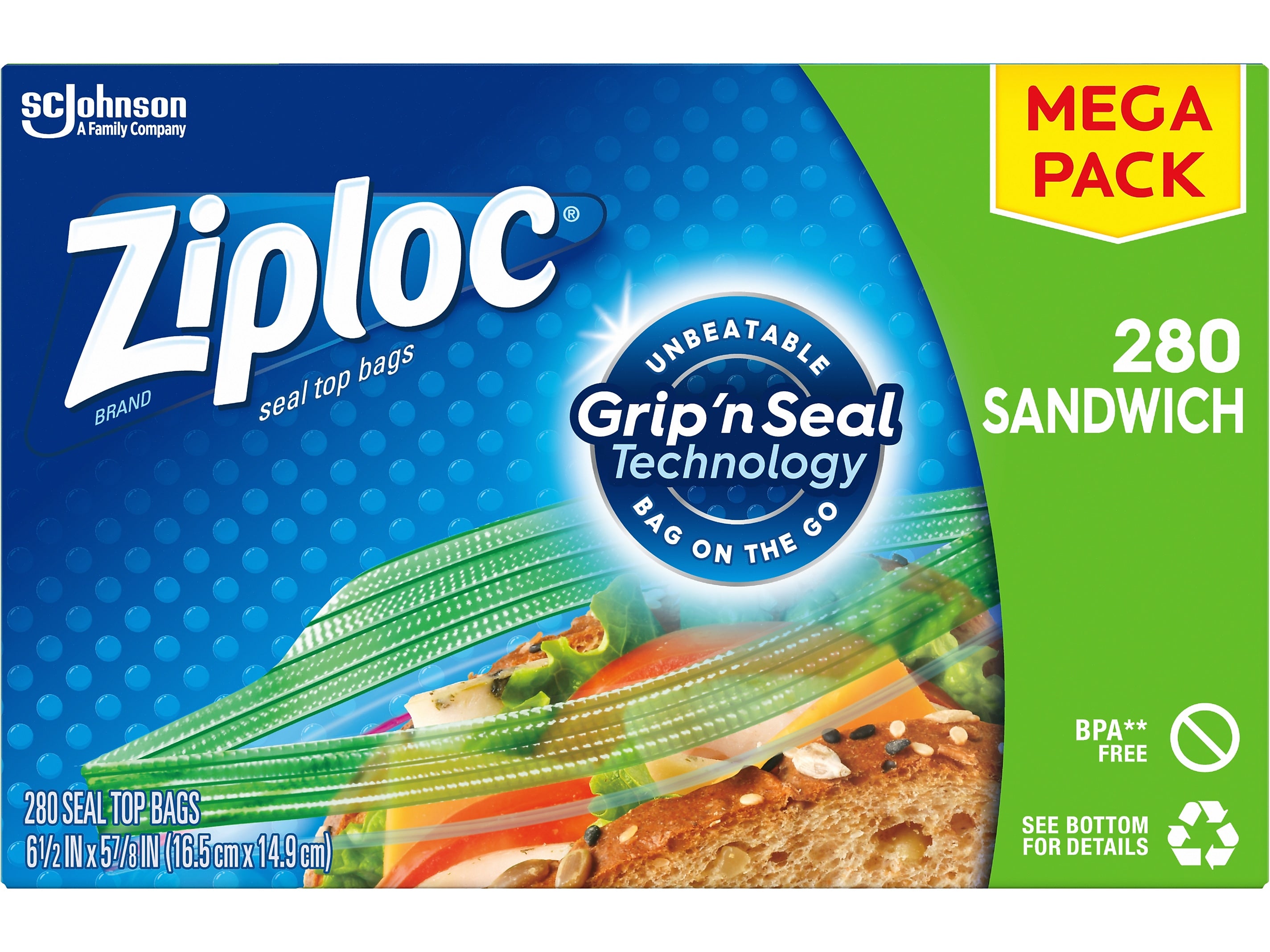 Ziploc Sandwich Bags, 6.5", 270/Box (315886)