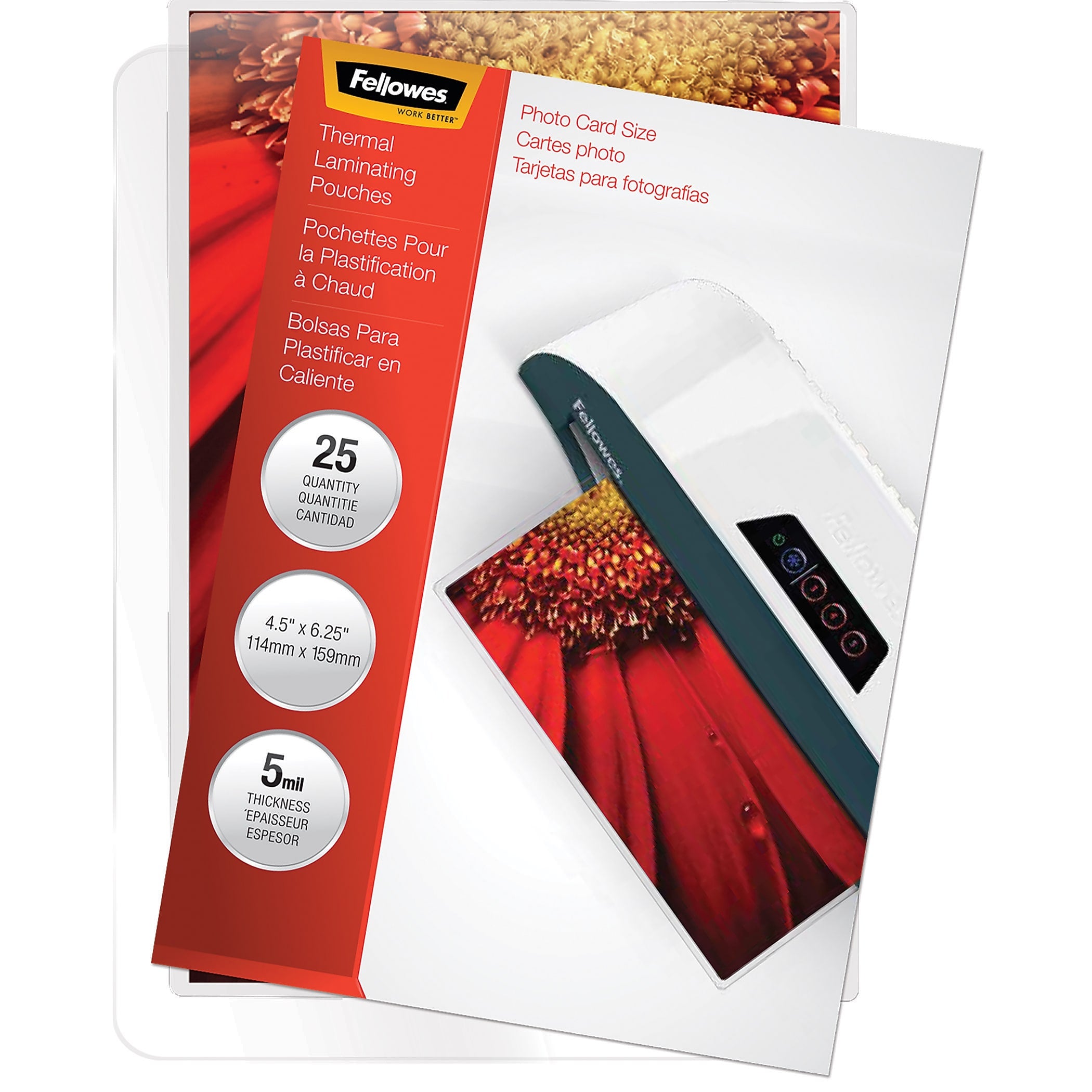 Fellowes Thermal Laminating Pouches, Photo, 5 Mil, 25/Pack (52010)