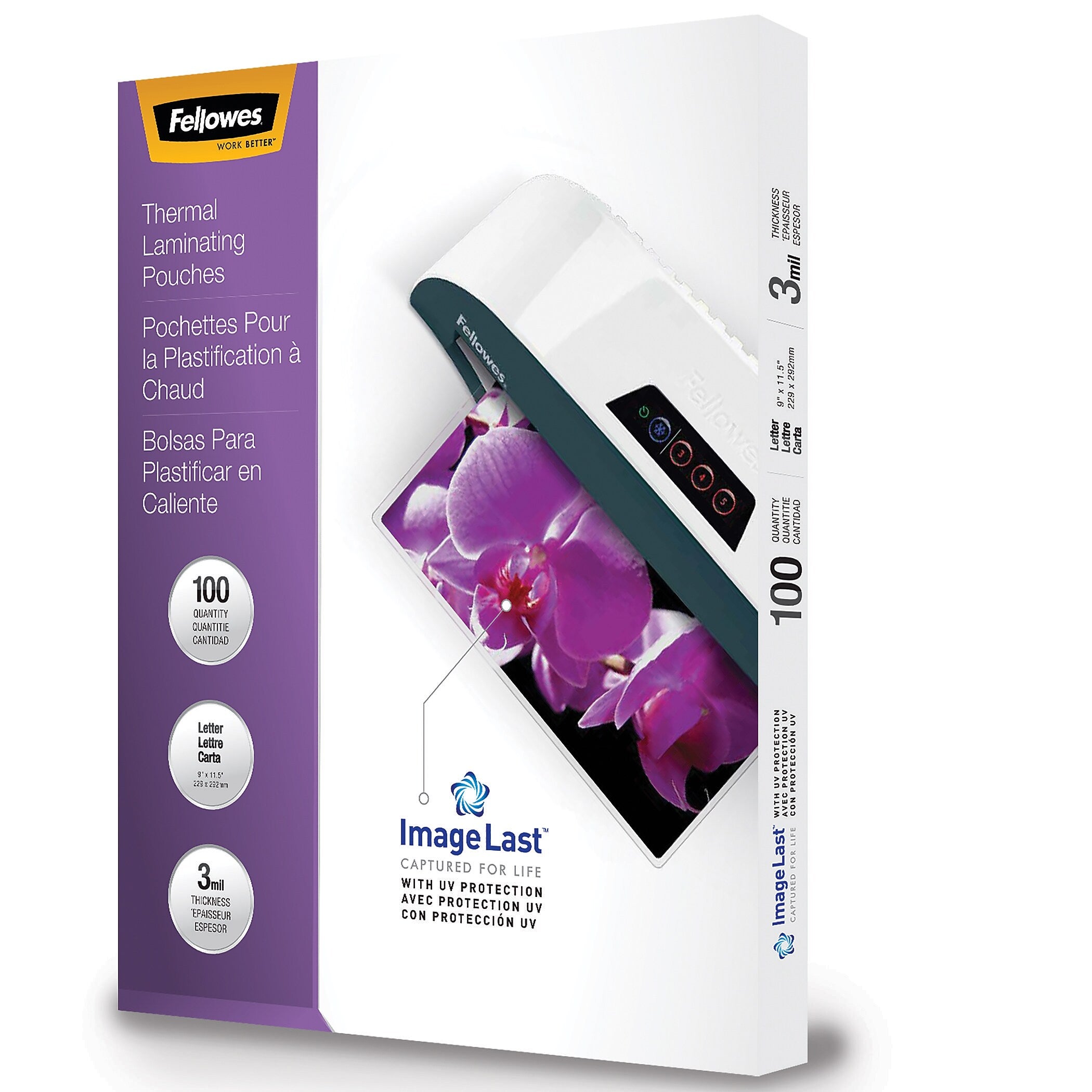 Fellowes ImageLast Thermal Laminating Pouches, Letter Size, 3 Mil, 100/Pack (52454)