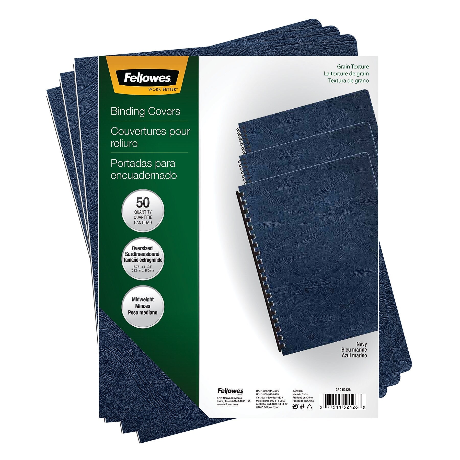 Fellows Binding Covers, 11-1/4" x 8-3/4", Classic Navy, 200/Pack (52136)