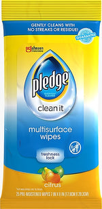 Pledge Clean it Multi-Surface Cleaner Wet Wipes, Citrus Scent, 25/Pack, 12 Packs/Carton (336274CT)