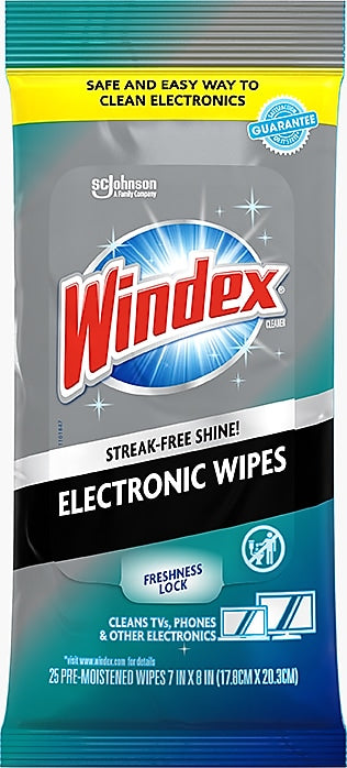 Windex Electronics Glass & Surface Cleaner, Unscented, 25 Wipes/Pack (314278)