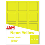 JAM Paper Square Labels, 2" x 2", Neon Yellow, 12 Labels/Sheet, 10 Sheets/Pack (367831073)