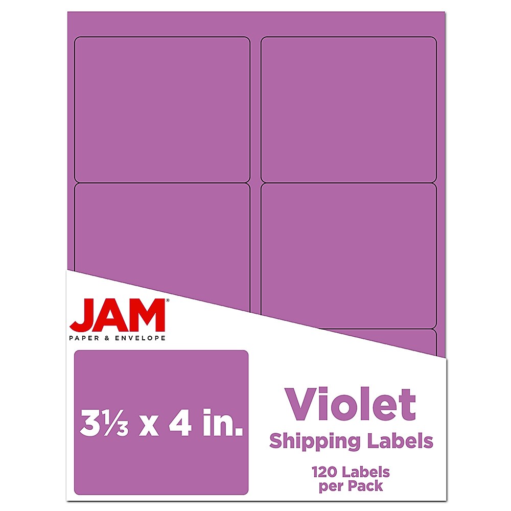 JAM Paper Laser/Inkjet Address Label, 4" x 3 3/8", Violet Purple, 120 Labels/Pack (302725792)