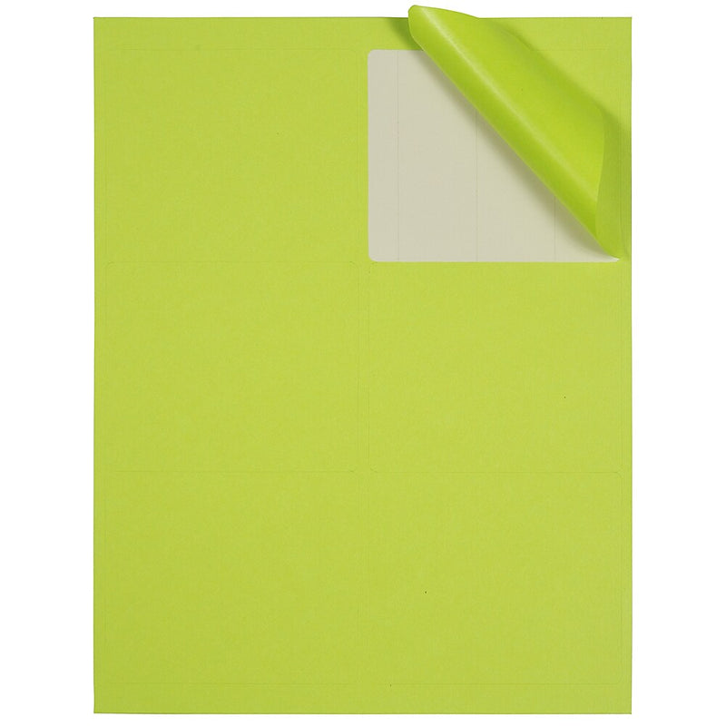 JAM Paper Laser/Inkjet Address Label, 4" x 3 3/8", Ultra Lime Green, 6 Labels/Sheet, 12 Sheets/Pack (302725780)