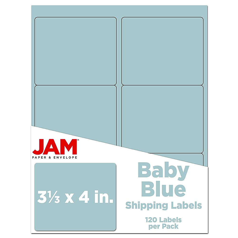 JAM Paper Shipping Labels, 3 3/8" x 4", Baby Blue, 6 Labels/Sheet, 20 Sheets/Pack (4052898)
