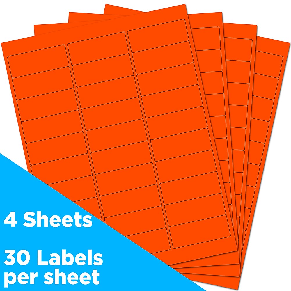 JAM Paper Laser/Inkjet Address Labels, 1" x 2 5/8", Neon Red, 30 Labels/Sheet, 4 Sheets/Pack (354328230)