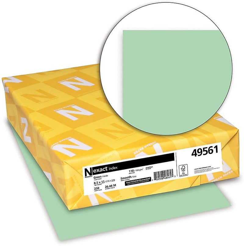 Exact 110 lb. Index Paper, 8.5" x 11", Green, 250 Sheets/Pack (WAU49561)