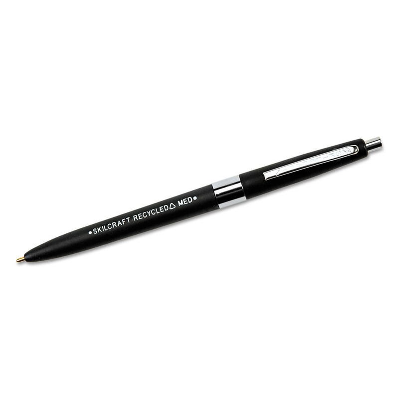AbilityOne SkilCraft Recycled Retractable Ballpoint Pen, Medium Point, 1.0mm, Black Ink, 12/Pack