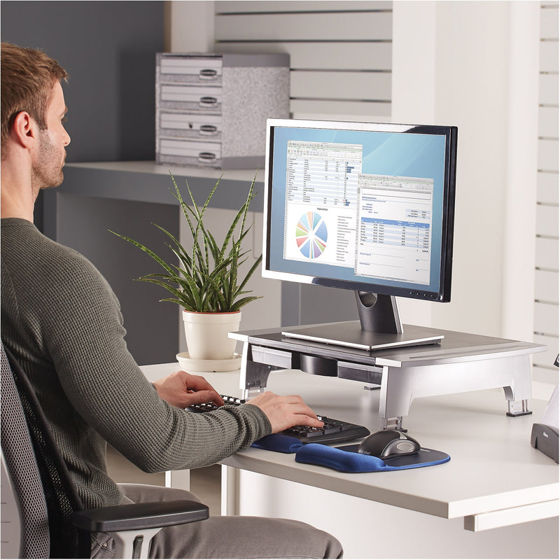 Fellowes Office Suites Monitor Riser, Up to 42" Monitor, Black/Silver (8031101)
