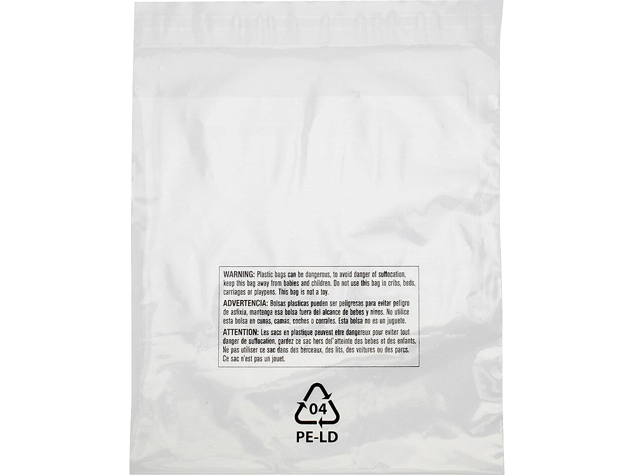 12" x 18" Lip & Tape Reclosable Suffocation Warning Poly Bags, 1.5 Mil, Clear, 1000/Carton (PMR121815)