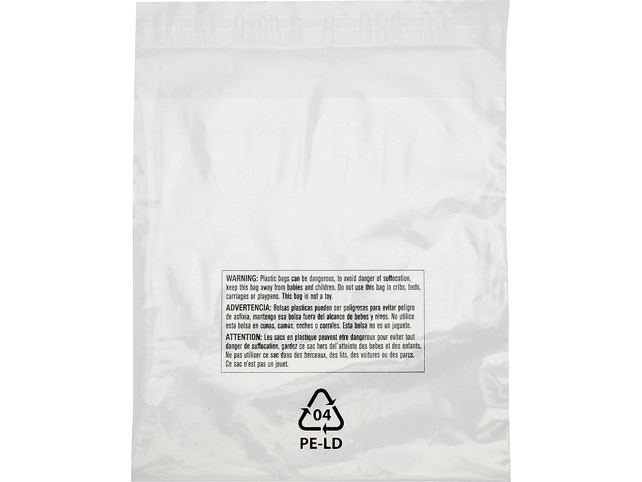 9" x 12" Lip & Tape Reclosable Suffocation Warning Poly Bags, 1.5 Mil, Clear, 1000/Carton (16215)