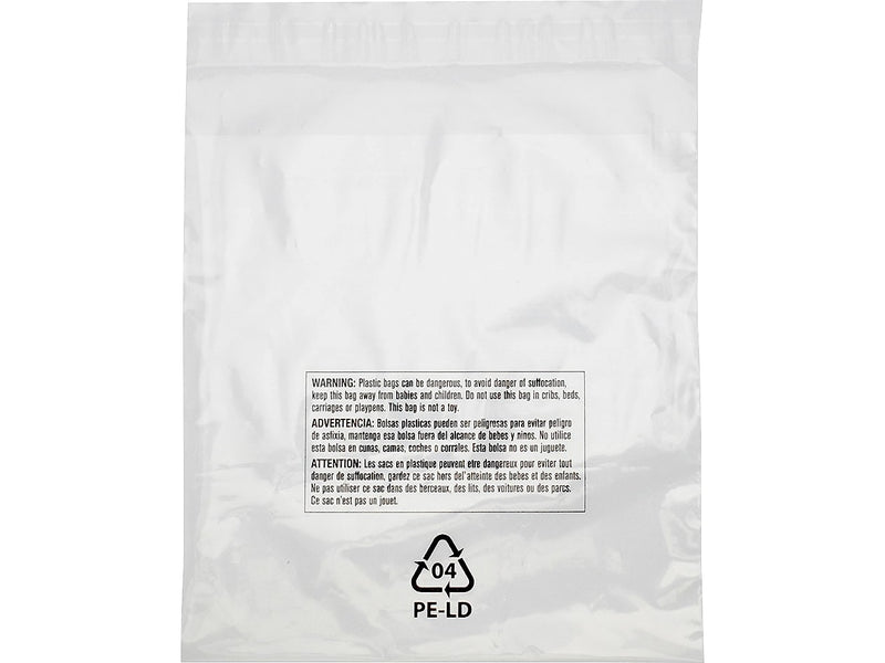9" x 12" Lip & Tape Reclosable Suffocation Warning Poly Bags, 1.5 Mil, Clear, 1000/Carton (16215)