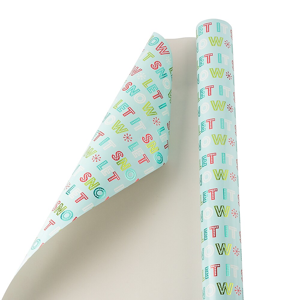 JAM Paper Christmas Wrapping Paper, 25 Sq. ft. x 30", Light Blue 'Let it Snow' (165534087)