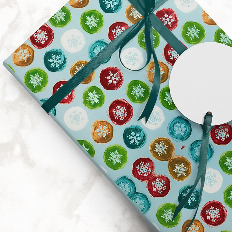 JAM Paper Christmas Wrapping Paper, 25 Sq. ft. x 30", Painted Snowflake Orbs (165FSiCc)