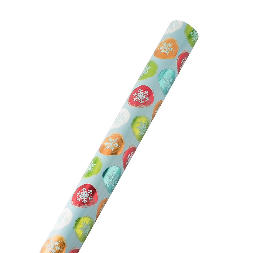 JAM Paper Christmas Wrapping Paper, 25 Sq. ft. x 30", Painted Snowflake Orbs (165FSiCc)