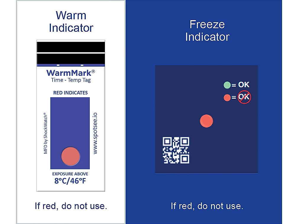 ShockWatch Cold Chain Complete 32°-77°F Dual Temperature Indicator, 100/Box (27162)